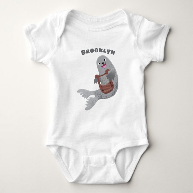Body Para Bebé Feliz ilustracion de personalizado de foca de arpa (Anverso)