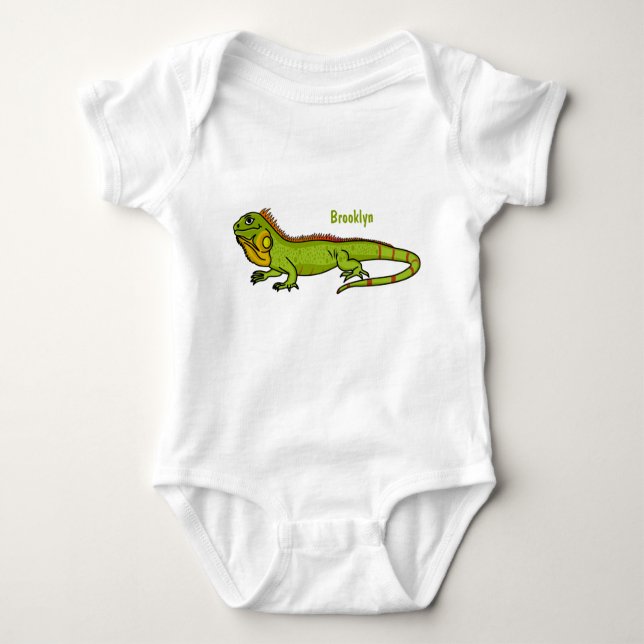 Body Para Bebé Feliz ilustracion personalizado de iguana verde (Anverso)