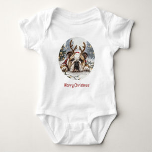 Body Para Bebé Feliz Navidad Bulldog inglés reno