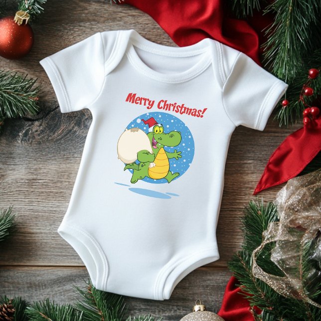 Body Para Bebé Feliz Navidad Crocodile Santa | Vacaciones (Subido por el creador)