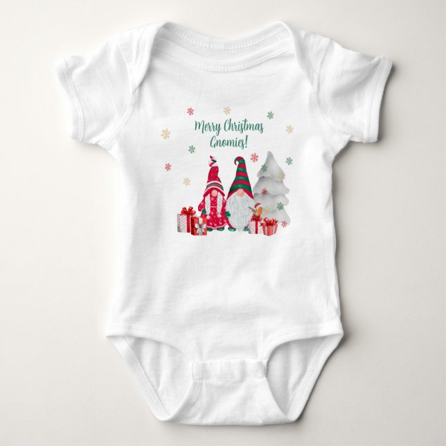Body Para Bebé ¡Feliz Navidad Gnomies! Dos gnomos con presentes (Anverso)