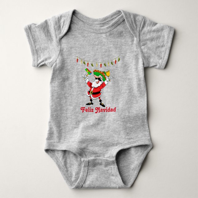 Body Para Bebé Feliz Navidad Santa Mexicano Con Luces De Pimienta (Anverso)