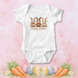 Body Para Bebé Feliz Pascua 3 encantadoras conejitas a cuadros