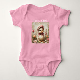 Body Para Bebé Feliz Pascua Patito Rosa Gorro Tulipanes Margarita
