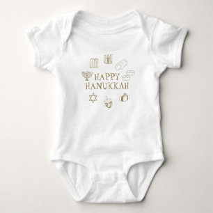 Body Para Bebé Feliz personalizado blanco dorado de Hanukkah lind