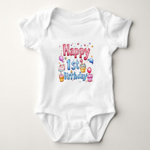 Body Para Bebé Feliz primer cumpleaños - Diseño de Ilustraciones