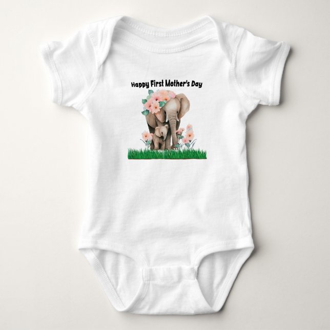 Body Para Bebé feliz primer día de madre lindo elefante (Anverso)
