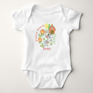 Body Para Bebé Feliz Rancho Vaca. Personalizado. Baby Bodysuit