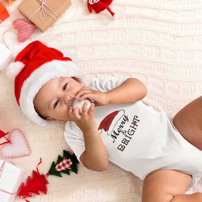Body Para Bebé Feliz y brillante con los Navidades de Santa Hat (Merry & Bright with Santa Hat Christmas Baby Bodysuit )
