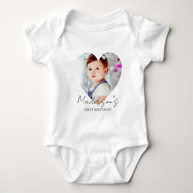Body Para Bebé Festejo de Cumpleaños Número Uno con Fotos Minimal (Anverso)