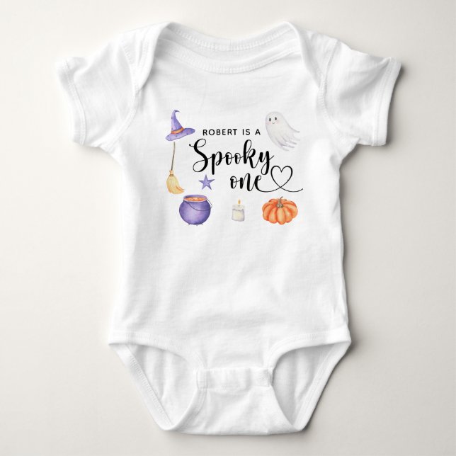 Body Para Bebé Festejo de primer cumpleaños de Spooky One Hallowe (Anverso)