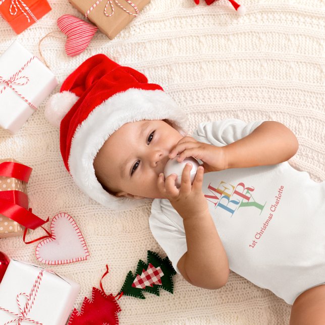 Body Para Bebé Festividad Personalizada Merry Bright (Festive Merry baby's 1st christmas bodysuit)