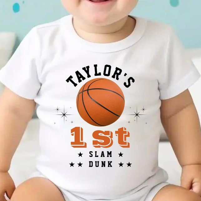 Body Para Bebé Fiesta de cumpleaños 1 de Slam Dunk de Baloncesto (Basketball Slam Dunk 1st Birthday Party Parent Baby Bodysuit)