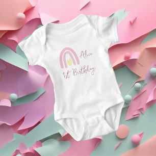 Body Para Bebé Fiesta de cumpleaños arcoíris amarillo rosa pastel