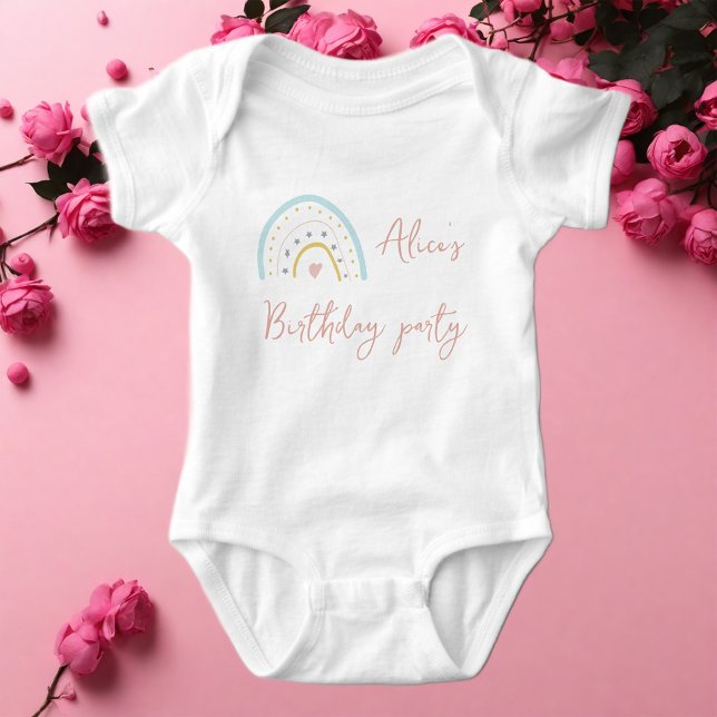 Body Para Bebé Fiesta de cumpleaños arcoíris rosa pastel azul (Subido por el creador)