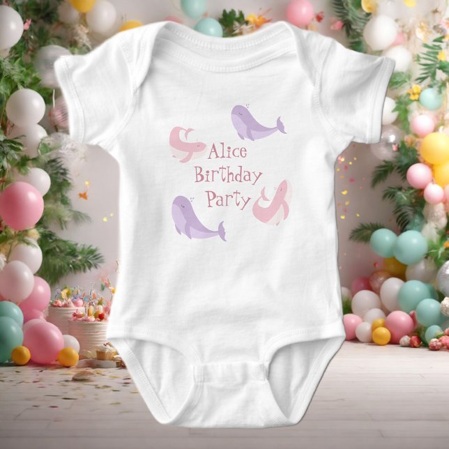 Body Para Bebé Fiesta de cumpleaños de ballena rosa Lilac Pastel  (Subido por el creador)