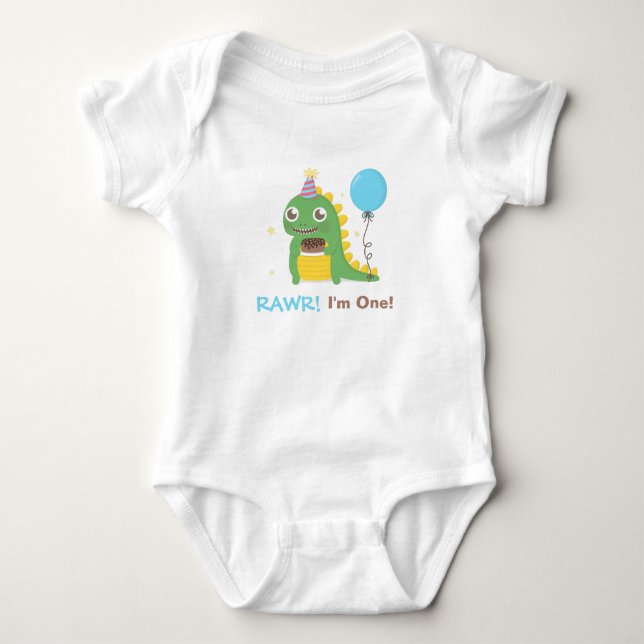 Body Para Bebé Fiesta de Cumpleaños de Dinosaurio Adorable Rawr C (Anverso)