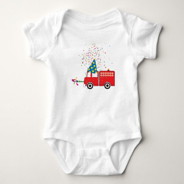 Body Para Bebé Fiesta de cumpleaños del Camión Rojo Personalizado (Anverso)