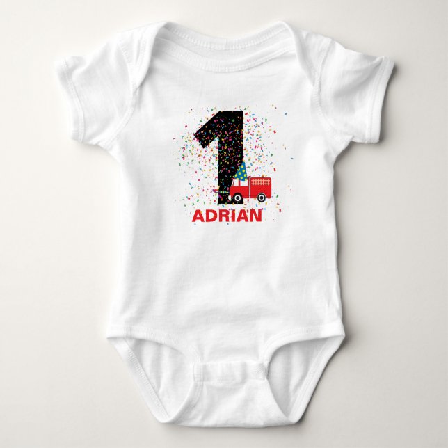 Body Para Bebé Fiesta de cumpleaños del Camión Rojo Personalizado (Anverso)