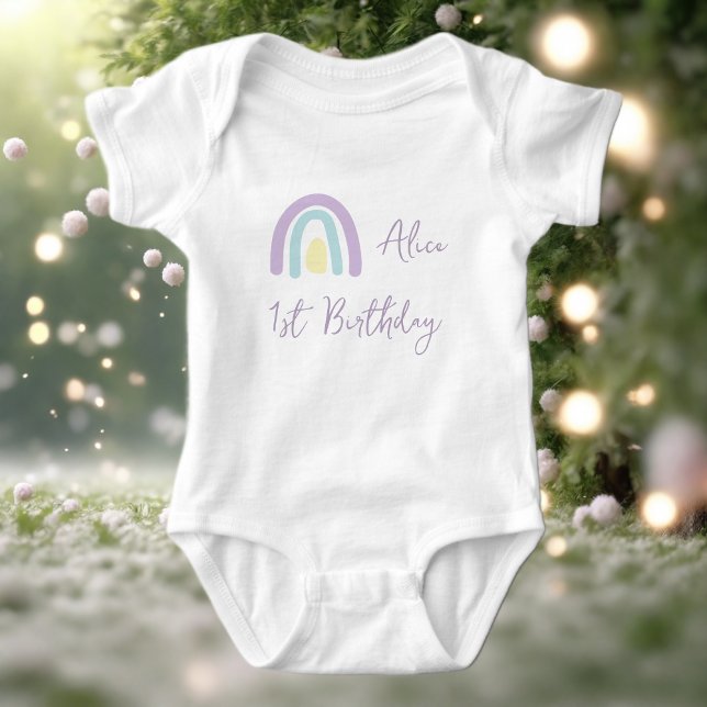 Body Para Bebé Fiesta de cumpleaños pastel lila amarillo arcoíris (Subido por el creador)