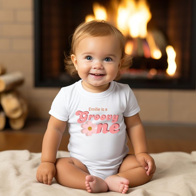 Body Para Bebé Fiesta de cumpleaños Retro Groovy One Daisy Flower (Subido por el creador)