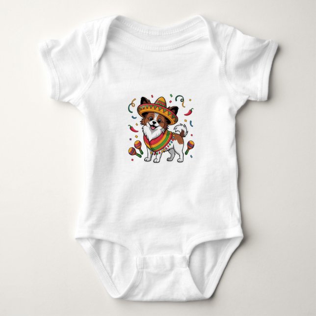 Body Para Bebé Fiesta Papillon Dog con Sombrero y Sarape (Anverso)