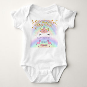 Body Para Bebé Fiesta unicornio Arcoiris primer chica de cumpleañ