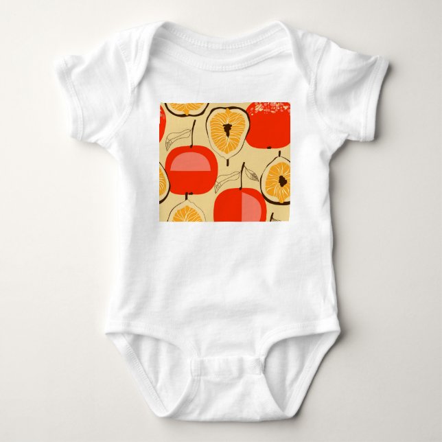 Body Para Bebé Fig, manzana, estilo retro sin costuras. (Anverso)