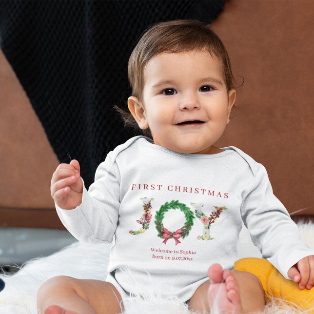 Body Para Bebé First Christmas cute joy red green personalized (Subido por el creador)