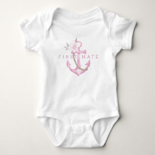 Body Para Bebé First Mate Baby Bodysuit Acuarela náutica rosa