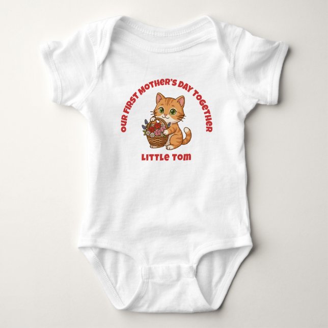 Body Para Bebé First Mother's Day Baby Bodysuit: Cute Ginger Cat (Anverso)