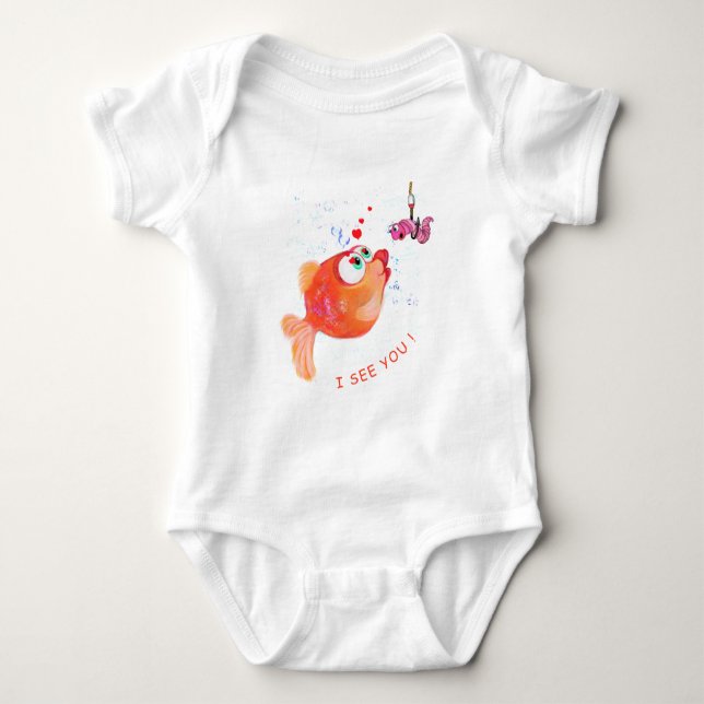 Body Para Bebé Fish and Worm Funny Baby Bodysuit - Personalizado  (Anverso)
