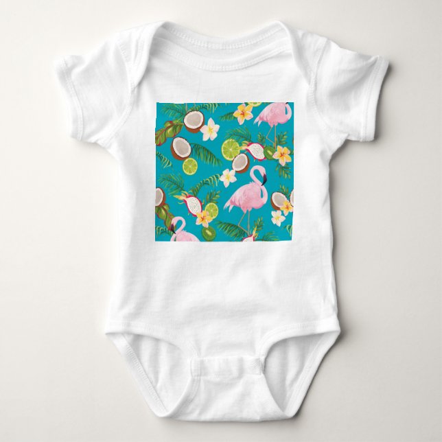 Body Para Bebé Flamencos rosados: Patrón tropical sin foco (Anverso)
