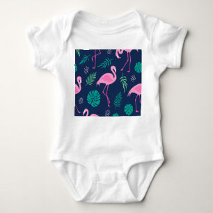 Body Para Bebé Flamencos rosas, palmeras tropicales, costureras d