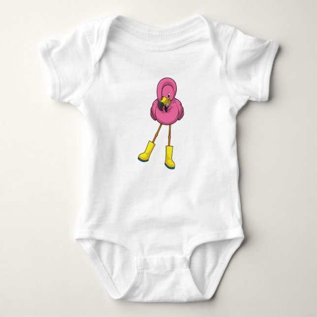Body Para Bebé Flamingo at Raining with Rubber boots (Anverso)