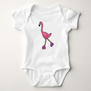 Body Para Bebé Flamingo como patinador con patines