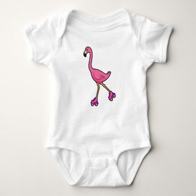 Body Para Bebé Flamingo como patinador con patines (Anverso)