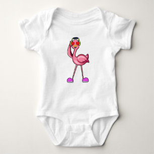 Body Para Bebé Flamingo como pensionista con palo y Gorra