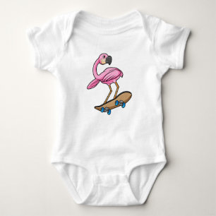 Body Para Bebé Flamingo como Skater con Skateboard