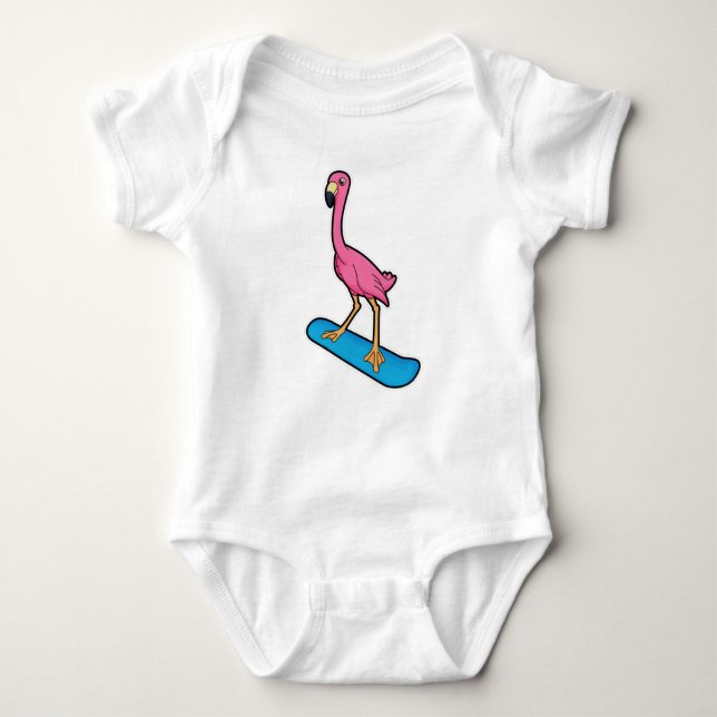 Body Para Bebé Flamingo como snowboard con Snowbaord (Anverso)