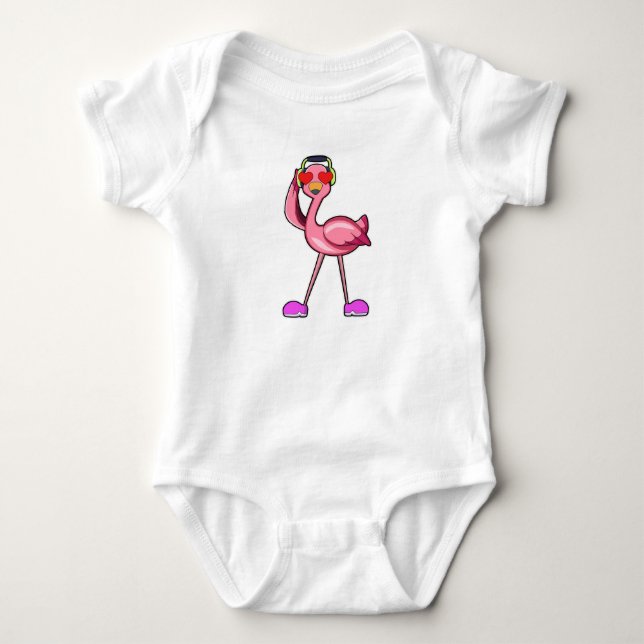 Body Para Bebé Flamingo con audífonos y corazones (Anverso)
