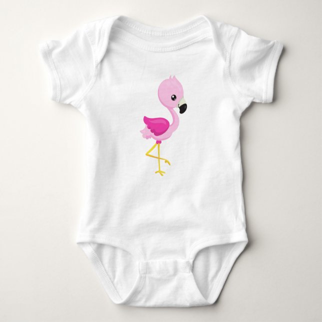 Body Para Bebé Flamingo Cute, Flamingo Infantil, Flamingo Rosa, A (Anverso)