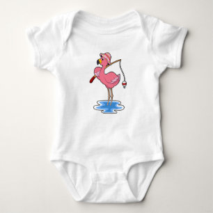 Body Para Bebé Flamingo en la pesca con barra de pesca