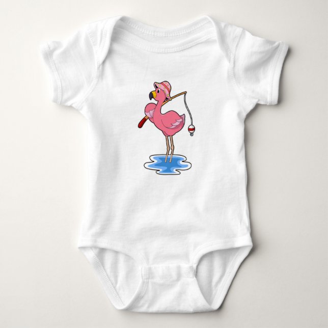 Body Para Bebé Flamingo en la pesca con barra de pesca (Anverso)