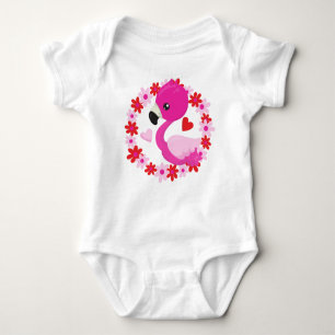 Body Para Bebé Flamingo, Flamingo Rosa, Ave, Flores, Corazón