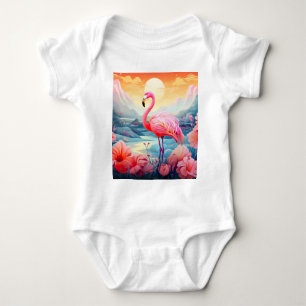 Body Para Bebé Flamingo tropical con flores