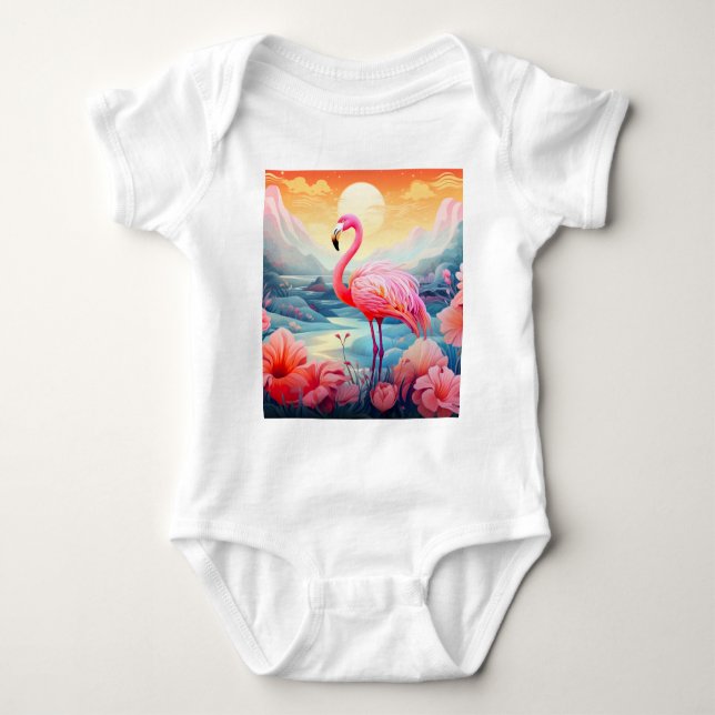 Body Para Bebé Flamingo tropical con flores (Anverso)