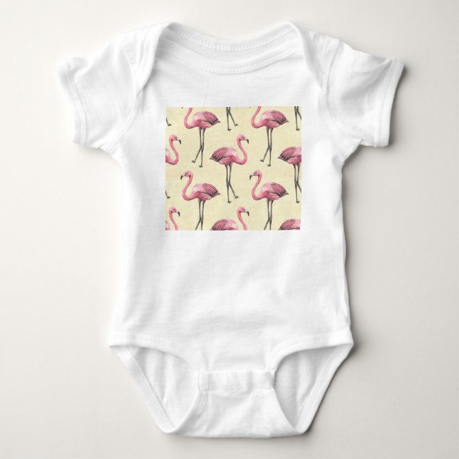 Body Para Bebé Flamingo Tropical: Papel de fondo acuático. (Anverso)