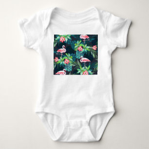 Body Para Bebé Flamingo tropical: Patrón de flores de verano