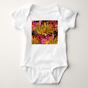 Body Para Bebé Flamingo tropical: Patrón de verano de Hibiscus